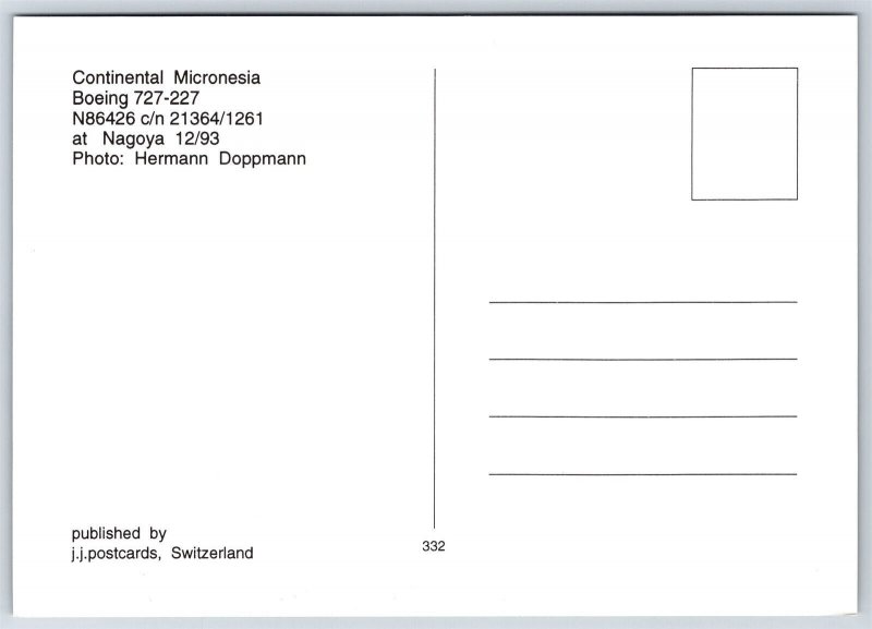 Airplane Postcard Continental Micronesia Airlines Boeing 727-227 at Nagoya DB6