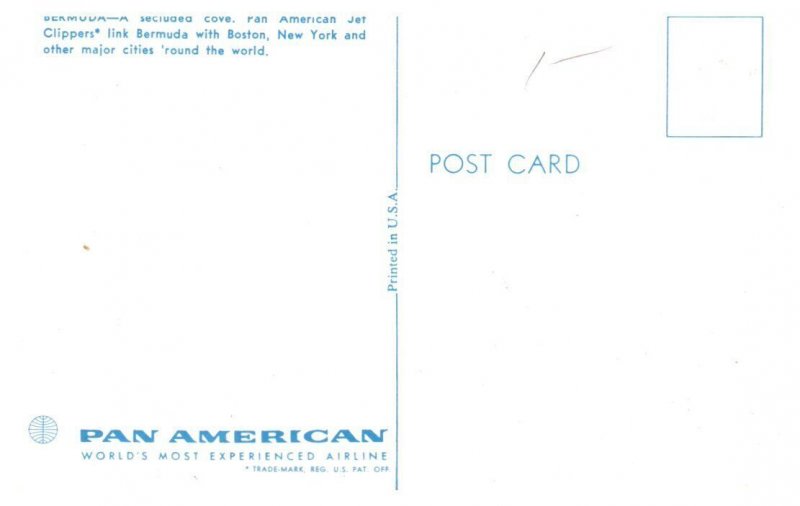 Bermuda A secluded cove Pan Am Airline Issued Postcard