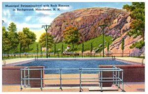 Municipal Swimming Pool and Rock Rimmon Manchester New Hampshire Postcard