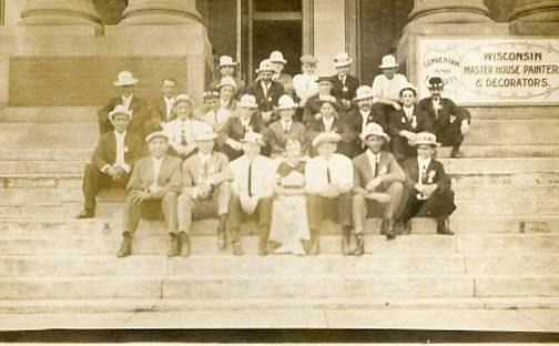 WI - Milwaukee. Canton degree team, Canton Lodge #233, L.O.O.M. on steps of a...