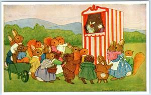 Margaret Tempest Dressed Rabbits  PUNCH AND JUDY SHOW Puppets  Medici Postcard