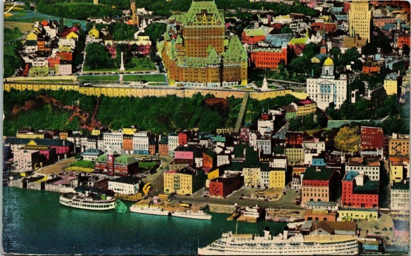 Quebec City PC Canada Aerial View Waterfront Lower Town VTG Postcard UNP Unused 