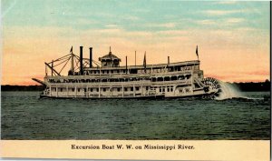 Excursion Boat W W on Mississippi River Vintage Postcard D72