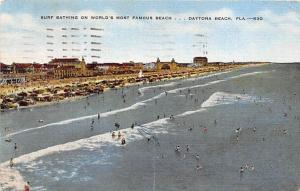 DAYTONA BEACH FL SURF BATHING ON WORLDS MOST FAMOUS BEACH POSTCARD c1950s