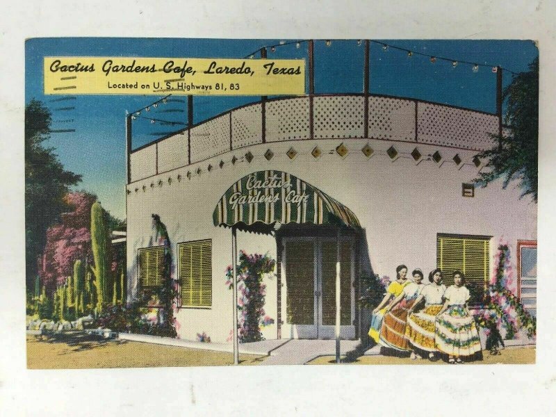 Cactus Gardens Cafe Postcard Laredo TX c. 1952