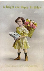 Children Postcard - Girl With Flowers - Bright & Happy Birthday - Ref 407A