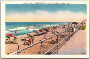 General Beach Scene South Of 24th Street Virginia Beach Virginia VA Postcard