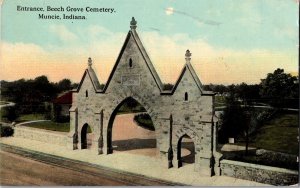 Entrance, Beech Grove Cemetery, Muncie IN c1912 Vintage Postcard L79