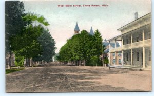 THREE RIVERS, Michigan MI ~ Handcolored WEST MAIN STREET Scene 1909 Postcard