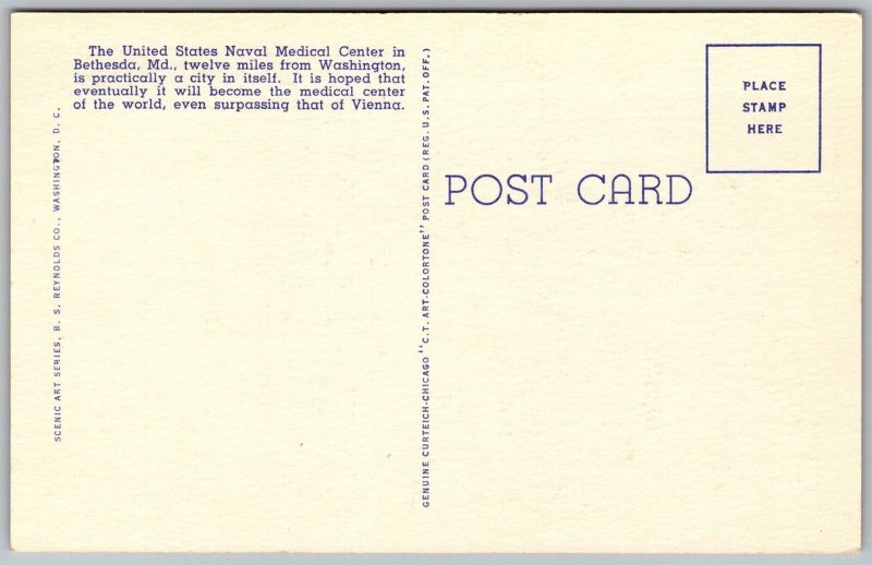 Vtg Bethesda Maryland MD United States Naval Medical Center 1940s View Postcard