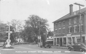 RPPC Portland Street Scene BERWICK, MAINE Gas Station c1940s Vintage Postcard