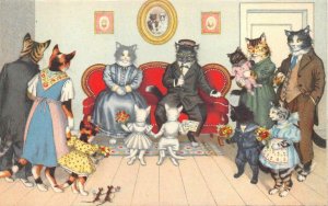 CATS WEDDING ANNIVERSARY COMIC DRESSED ANIMALS MAINZER 4737 POSTCARD (1940s)