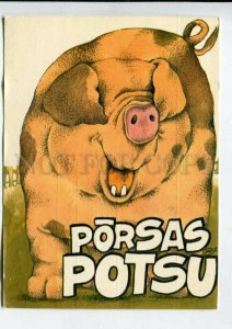 429361 ESTONIA pig laughing by Jarvi 1992 year RPPC Kuma advertising label