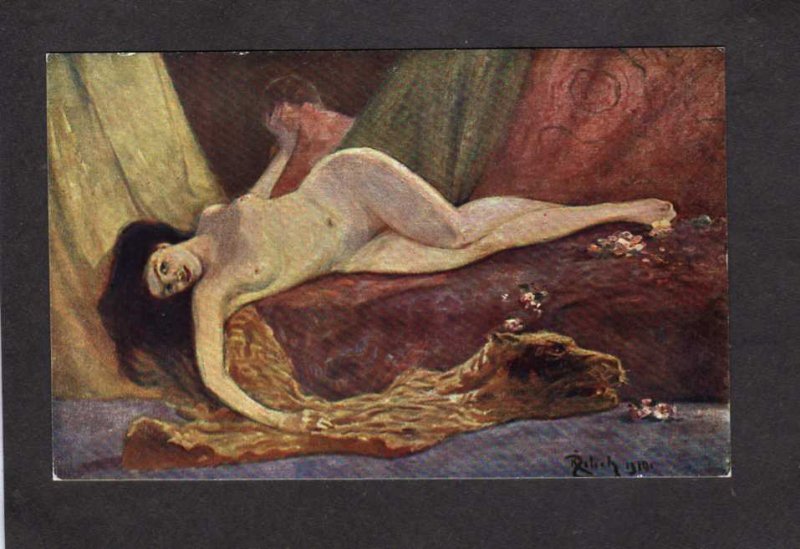 Risque Painting Woman Animal Rug Artist Signed Postcard Carte Postale