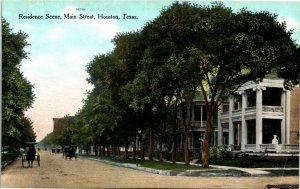 Postcard TX Houston Residence Scene Main Street Buggies Large Houses ~1910 S62