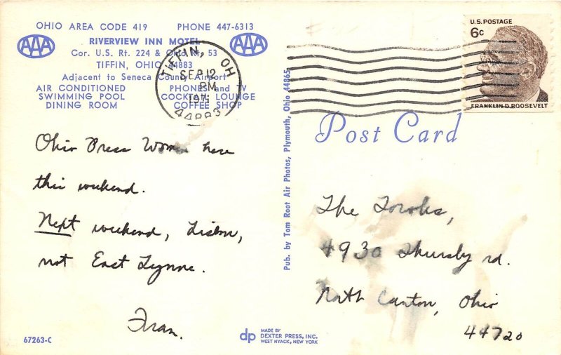 Tiffin Ohio 1970s Postcard Riverview Inn Motel