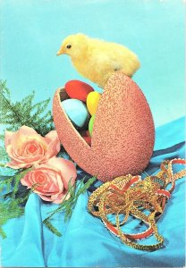 Italian Printed Easter with Chick & Eggs/Flowers Vintage 1960s Postcard