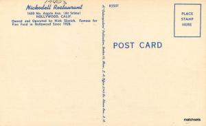 1940s HOLLYWOOD  Nickodell Restaurant Interior linen postcard 12156