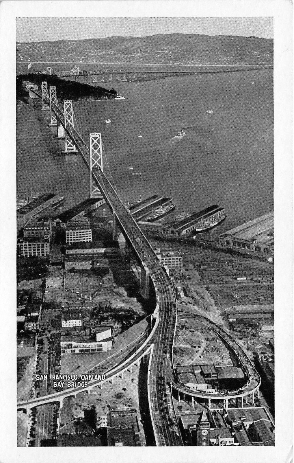 San Francisco-Oakland California~Bay Bridge Bird's Eye 