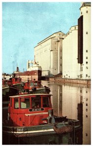 Tug Boats Central Scene Buffalo Harbor NY General Mills Grain Elevator Postcard