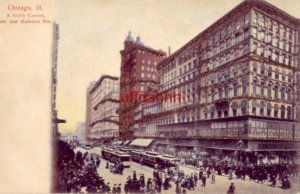 PRE-1907 CHICAGO, IL A LIVELY CORNER, STATE AND MADISON STS. glitter card