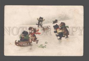 3079318 SKATING Dressed KITTENS & PUPPIES UnSign Louis WAIN old