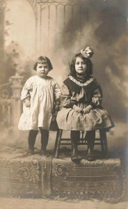 Arenzville IL Studio Photo Two Young Girls Real Photo postcard