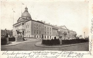 Vintage Postcard 1906 View of State House and Hooker Monument Boston Mass. MA