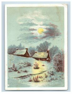 Victorian Christmas Trade Card J.B Wells Son & Co Winter Snow Mica Glitter W1