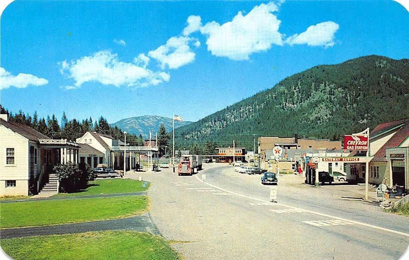 eastport id kingsgate bc chevron texaco gas stations truck border postcard hippostcard hippostcard