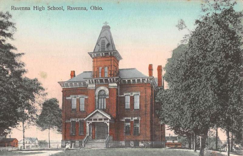 Ravenna Ohio High School Street View Antique Postcard K45660
