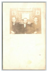 Vintage 1910's RPPC Postcard - Photo of 3 Men in Front of Framed Pictures