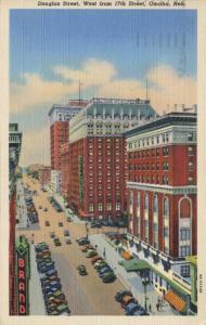 Douglas Street Omaha NE Nebraska Old Cars c1943 Vintage Linen Postcard D21