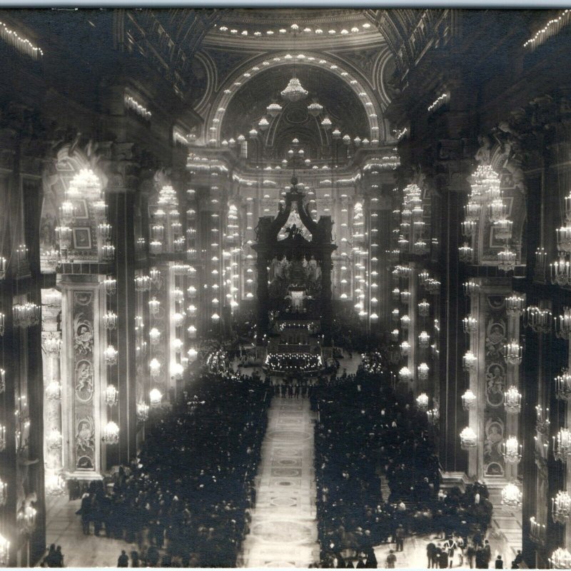 c1930s Vatican Rome Candlelit St Peter's Basilica RPPC Interior Real Photo A163