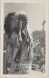 RPPC Postcard Native American Chief Caping Pueblo Indians