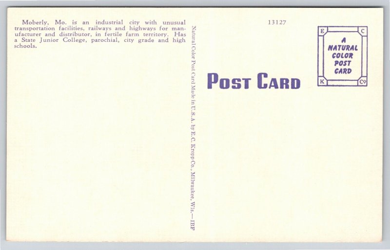 Moberly Missouri~Masonic Temple~Linen Postcard