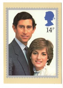 The Royal Wedding, Prince of Wales, Lady Diana, 14p Stamp on Postcard, 1981