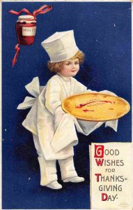 Child Chef Cook Pie Good Wishes Thanksgiving 1910 postcard