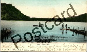 1906 DEVIL'S LAKE WI, pub. No. 152 Moore & Gibson Co., fishermen postcard  jj035