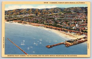 Vintage Postcard 1944 Yacht Harbor Palisades Mountains Santa Monica California