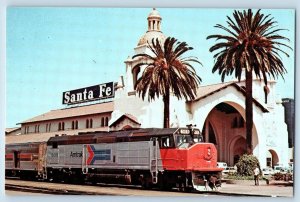 c1950's San Diego California Postcard Amtrak 509 Locomotive The Santa Fe Station