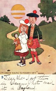 Vintage Postcard 1903 I'm Ower Young To Marry Yet! Dutch Lovers Romance Comics