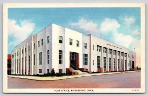 Bridgeport Connecticut~Post Office St View~Moderne Art Deco~Linen 1940s Postcard