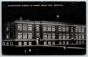 Miles City MT~Washington School Lit Up on Parent's? Night~B-Ball Game?* c1910 PC 