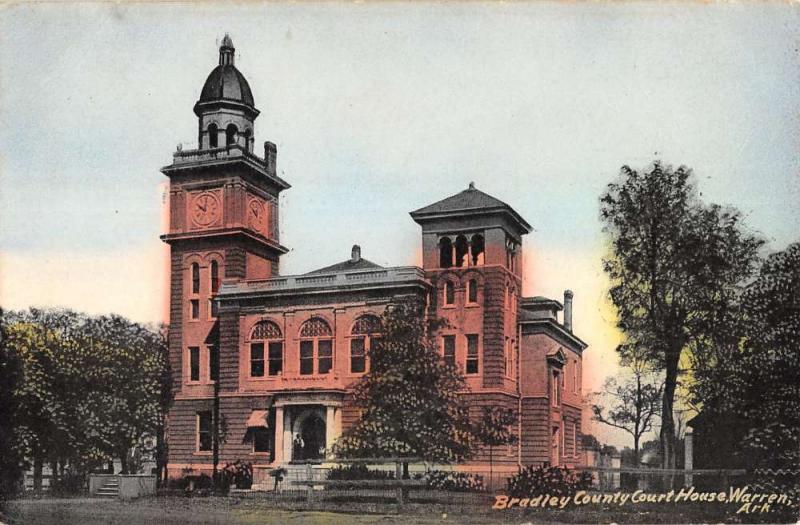 Warren Arkansas Bradley Court House Street View Antique Postcard K16939