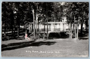 c1940's City Park View Pavilion  Rice Lake Wisconsin WI RPPC Photo Postcard