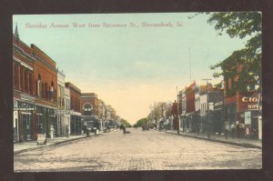 SHENANDOAH IOWA DOWNTOWN STREET SCENE STORES BRICK ROAD OLD POSTCARD