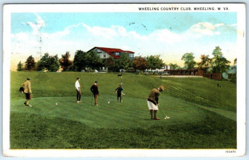 WHEELING, West Virginia WV   WHEELING COUNTRY CLUB  Golfers  1928?  Postcard