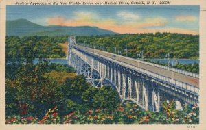 Catskill NY New York - Rip Van Winkle Bridge over Hudson River - pm 1963 - Linen