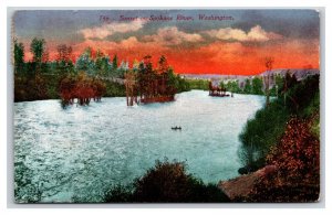 Sunset on Spokane River Spokane Washington WA 1915 DB Postcard P19